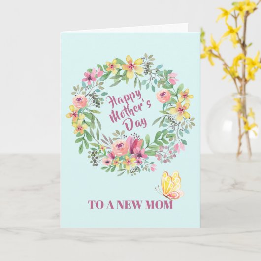 フローラ水彩リースファースト・マザーズデイ カード (黄色い花)