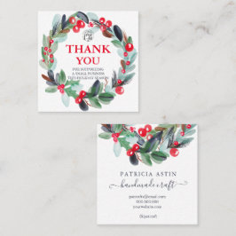 フローラ水彩リースホリーレッドブルーユー スクエア名刺