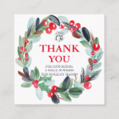 フローラ水彩リースホリーレッドブルーユー スクエア名刺 (正面)