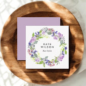フローラ水彩リース紫色の青い花 スクエア名刺
