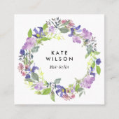 フローラ水彩リース紫色の青い花 スクエア名刺 (正面)
