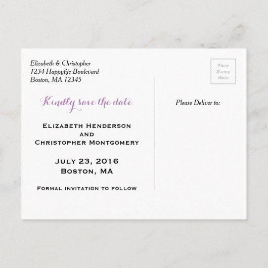 フローラ水彩リース結婚式の日付を保存 案内ポストカード (裏面)