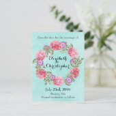 フローラ水彩リース結婚式の日付を保存 案内ポストカード (スタンド正面)