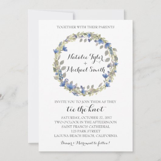 フローラ水彩リース結婚式招待状 招待状 (正面)