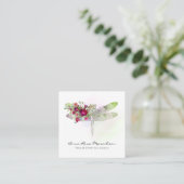 *~*フローラ水彩レッドローズミントドラゴンフライ スクエア名刺 (スタンド正面)