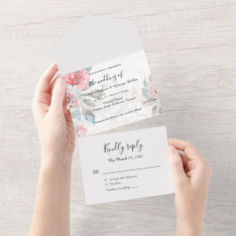 フローラ水彩ワイルドフラワーバラ結婚ズ オールインワン招待状