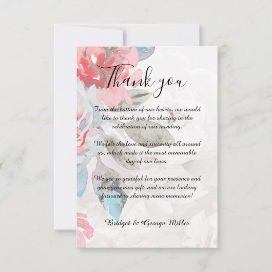 フローラ水彩ワイルドフラワーバラ結婚ズ サンキューカード (正面)