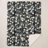 フローラ水彩ワイルドフラワーピンク葉ブルー シェルパブランケット (正面)