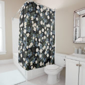 フローラ水彩ワイルドフラワーピンク葉ブルー シャワーカーテン (インサイチュ)