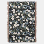 フローラ水彩ワイルドフラワーピンク葉ブルー スローブランケット (正面縦)