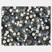 フローラ水彩ワイルドフラワーピンク葉ブルー フリースブランケット (正面(横))