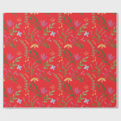 フローラ水彩ワイルドフラワーレッドピンクブルーエール ラッピングペーパー (フラット)