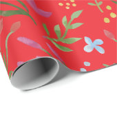 フローラ水彩ワイルドフラワーレッドピンクブルーエール ラッピングペーパー (ロールコーナー)