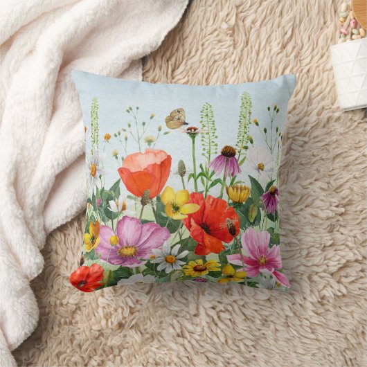 フローラ水彩ワイルドフラワー装飾用クッション クッション (ブランケット)