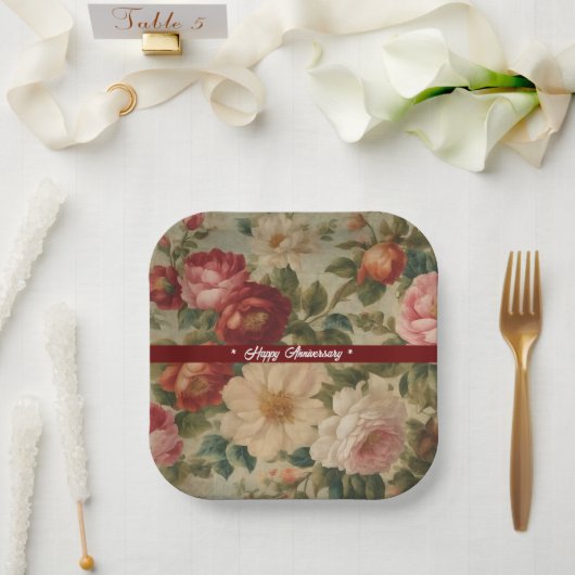 フローラ水彩ヴィンテージ収モダン集 ペーパープレート (ウェディング)