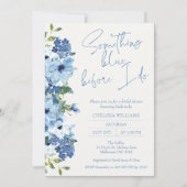 フローラ水彩何か青ブライダルシャワー 招待状 (正面)