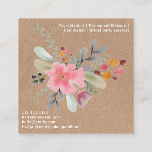 フローラ水彩化粧ヘアスクリプトクラフト スクエア名刺