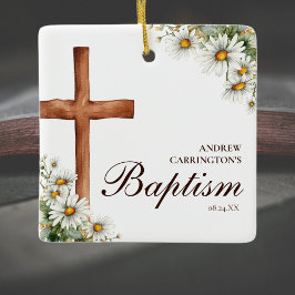 フローラ水彩十字洗礼 セラミックオーナメント