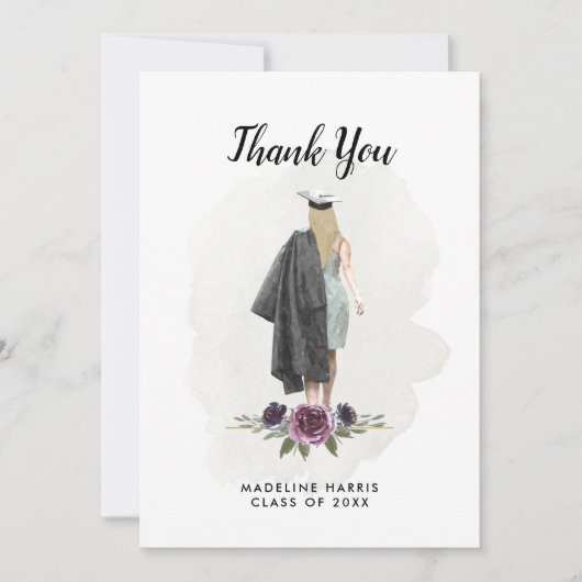 フローラ水彩少女カスタムの写真卒業 サンキューカード (正面)