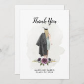 フローラ水彩少女カスタムの写真卒業 サンキューカード (正面/裏面)
