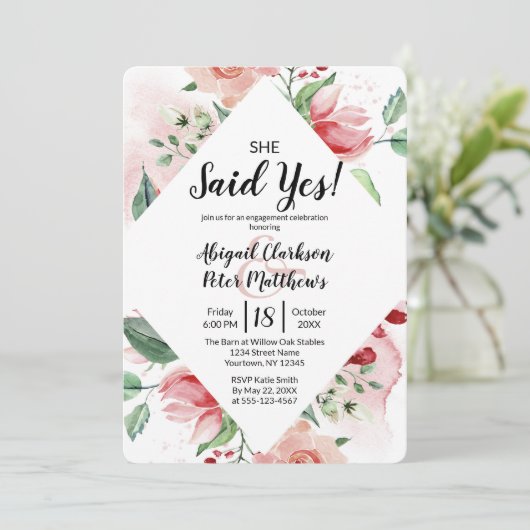 フローラ水彩彼女は言ったYes婚約パーティ 招待状 (スタンド正面)