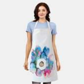 フローラ水彩手描き抽象芸術アート エプロン (着用した状態)
