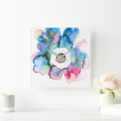 フローラ水彩手描き抽象芸術アート スクエア壁時計 (ホーム)