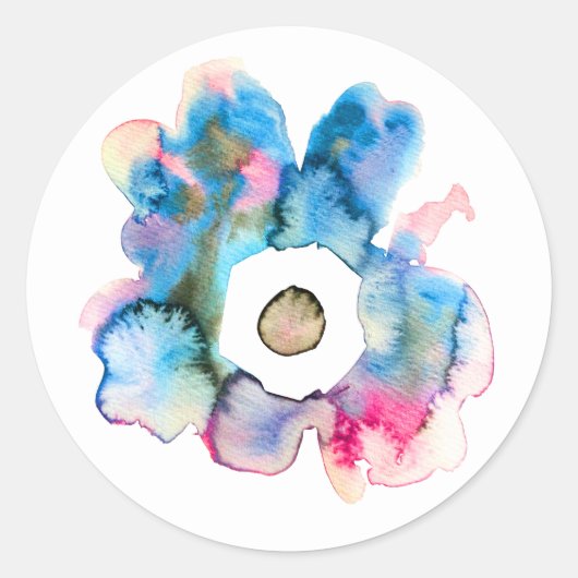 フローラ水彩手描き抽象芸術アート ラウンドシール (正面)