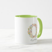 フローラ水彩文字Oモノグラム&名前をカスタムする マグカップ (正面右)