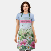 フローラ水彩春花パーソナライズされた名 エプロン (着用した状態)