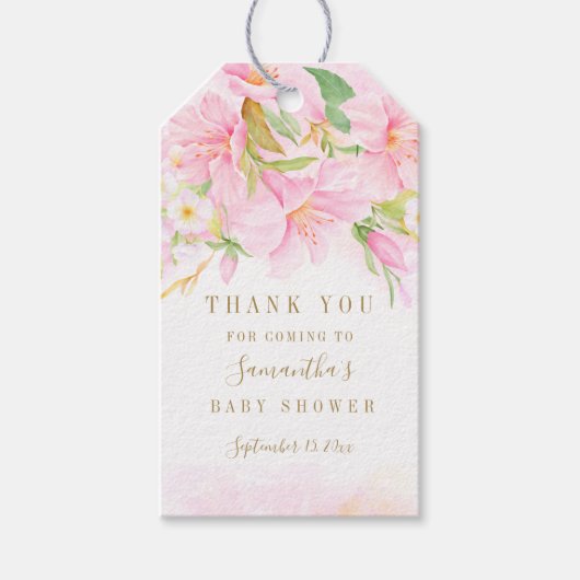 フローラ水彩植物性ボホピンクベビーシャワー ギフトタグ (正面)