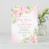 フローラ水彩植物性赤面ピンクベビーシャワー 招待状 (スタンド正面)