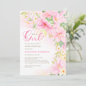 フローラ水彩植物性赤面ピンクベビーシャワー 招待状 (スタンド正面)