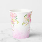フローラ水彩植物性赤面ピンクベビーシャワー 紙コップ (左)