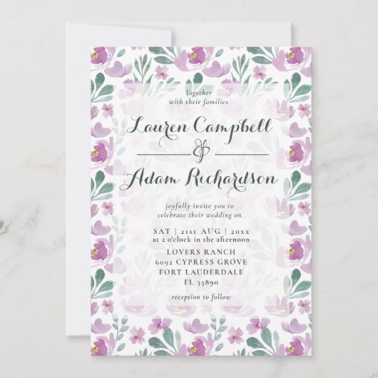 フローラ水彩植物模様 招待状 (正面)