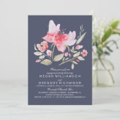 フローラ水彩植物海軍婚約パーティ 招待状 (スタンド正面)