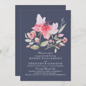 フローラ水彩植物海軍婚約パーティ 招待状 (正面/裏面)