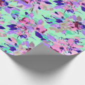 フローラ水彩模様ティール（緑がかった色）ピンク紫色 ラッピングペーパー (角)