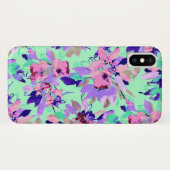フローラ水彩模様パープルピンクの花ティール(緑がかった色) Case-Mate iPhoneケース (裏面(横))