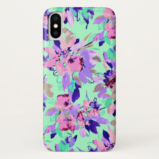 フローラ水彩模様パープルピンクの花ティール(緑がかった色) Case-Mate iPhoneケース (裏面)