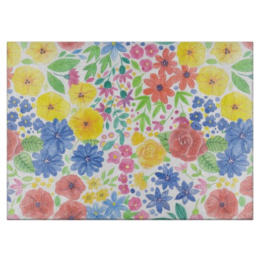 フローラ水彩模様 カッティングボード (正面)