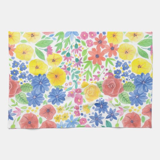 フローラ水彩模様 キッチンタオル (横)