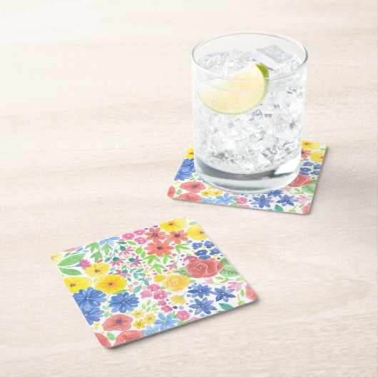 フローラ水彩模様 スクエアペーパーコースター (インサイチュ)
