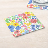 フローラ水彩模様 スクエアペーパーコースター (アングル)