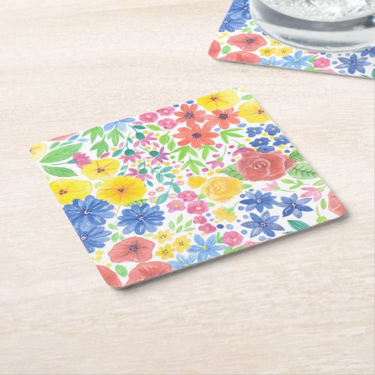 フローラ水彩模様 スクエアペーパーコースター (アングル)