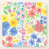 フローラ水彩模様 スクエアペーパーコースター (正面)