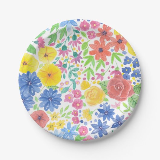 フローラ水彩模様 ペーパープレート (正面)