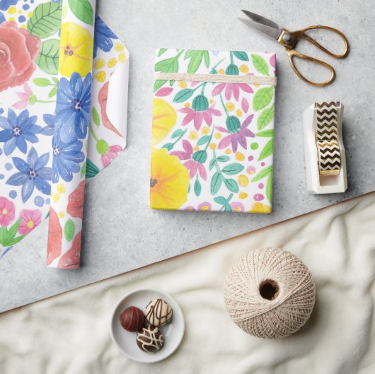 フローラ水彩模様 ラッピングペーパー (クラフト)