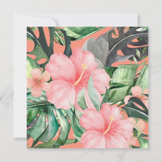 フローラ水彩熱帯ビーチ保存日 招待状 (裏面)