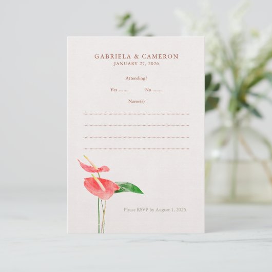 フローラ水彩熱帯性ラクレー結婚フ エンクロージャーカード (スタンド正面)